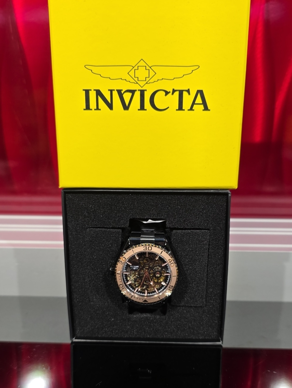 Invicta Automatic Skeleton Black Rose Gold Watch 69764 New With Box